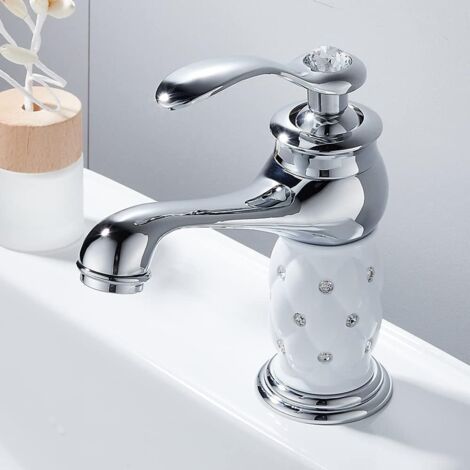 Miscelatore per lavabo da bagno, leva singola bassa, elegante rubinetto per lavabo da bagno con acqua calda e fredda (con tubi flessibili) (1/4)