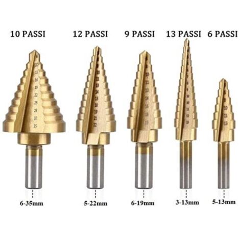 Foret Étagé Flintronic 5PCS Titane HSS 5-35mm + Poinçon Central + Foret Hélicoïdal - Kit Complet
