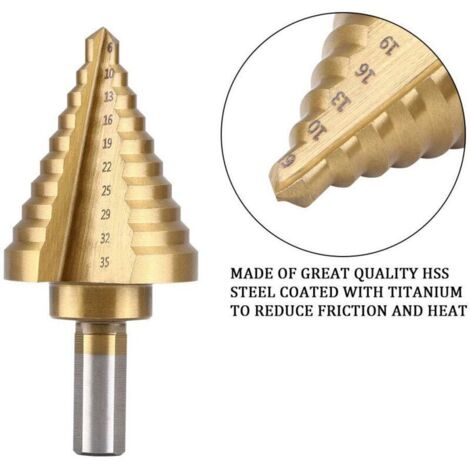 Forêt étagé Pour Perceuse Flintronic Foret Étagé, 5PCS (5-13mm, 3-13mm, 6- 19mm, 5-22mm, 6-35mm), 1 Poinçon Central Automatique 1 Foret Hélicoïdal, Foret De Coupe Conique à Foret étagé En Aluminium