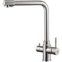 FilterLogic Azores 3 Way Triflow Monobloc Mixer Kitchen Filter Tap - Brushed Steel with Free Filter System