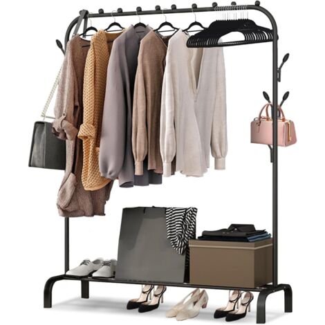 Youyijia Kleiderständer Freistehender Kleiderbügel Schwarz Trockengestell Metall Schlafzimmer Kleiderstange mit unterem Lagerregal Schuhregal Garderobenständer für Schlafzimmer (1/5)