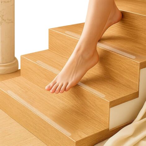 YORKING 18 Stück Antirutsch Streifen für Treppen 3x64cm Badewanne Dusche Antirutsch Aufkleber Treppenstufen Matten Streifen mit Schaber Stufenmatte Selbstklebende Sticker Klebeband für Holzstufen Bode (1/5)