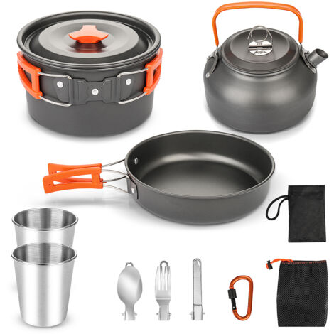 Youyijia 8 Teilig Aluminium Camping Kochset Campinggeschirr Topf Set Outdoor Camping Kochen Braten Geschirr Kochtopf Set Kochgeschirr Topfset 2-3 Person