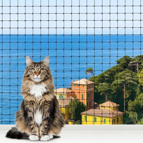 Trintion Katzennetz Balkon, drahtverstärkt, schwarz Reißfestes HDPE Schutznetz für Katze, wetterfest & bissfest, ohne Bohren montierbar, inkl. Montageset für Balkon/Terrasse/Fenster (8x3m)