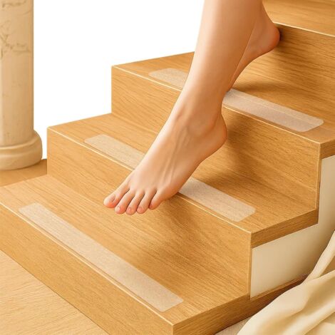 YORKING 15 Stück Antirutsch Streifen für Treppen 10x60cm Badewanne Dusche Antirutsch Aufkleber Treppenstufen Matten Streifen mit Schaber Stufenmatte Selbstklebende Sticker Klebeband für Holzstufen Bod (1/5)