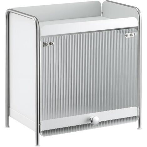 YORKING Metall Aufbewahrungsschrank mit transparenter Tür - Weißes Sideboard, Ausziehbares Küchenregal für Kaffee & Home Office - Abmessungen: 30 x 20 x 32,5 cm (LxBxH) (1/5)