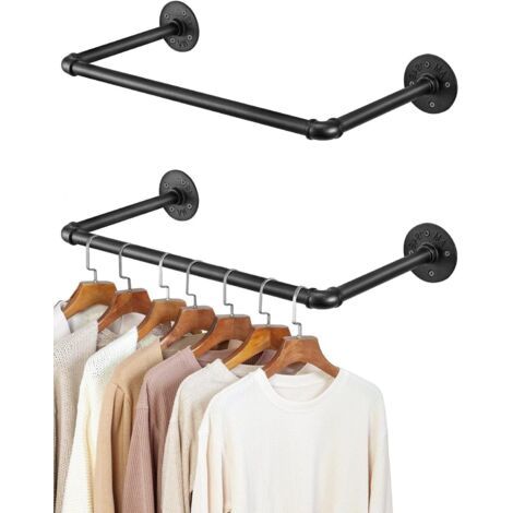 Trintion 2er-Set Wand-Kleiderständer 50 cm Rohr Kleiderstange aus Metall, industrielle Garderobenstange Wandhänger für Flur, Schlafzimmer & Wohnzimmer