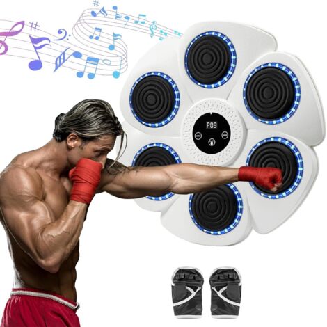 Trintion Music Boxing Machine - Wandmontage, Bluetooth, 9 Geschwindigkeitsmodi, inkl. Boxhandschuhe - Fitnessgerät für Kinder und Erwachsene (Weiß)