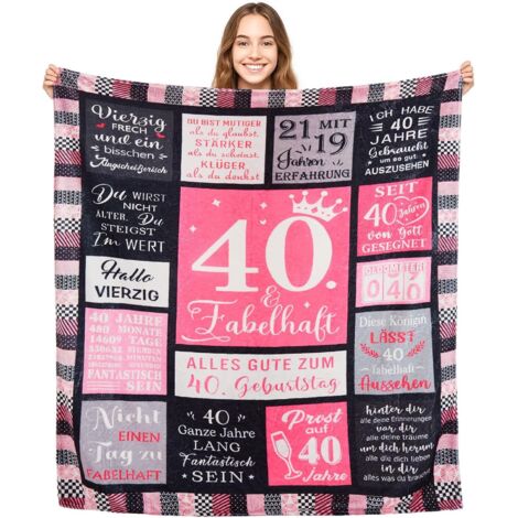 Youyijia Geschenk für Frau zum Geburtstag - Lustige Geburtstagsdecke 150x130 cm für Frauen, Mama, Oma - Weiche Dekodecke mit bedruckten Sprüchen Frauen (Rosa, 40th) (1/5)