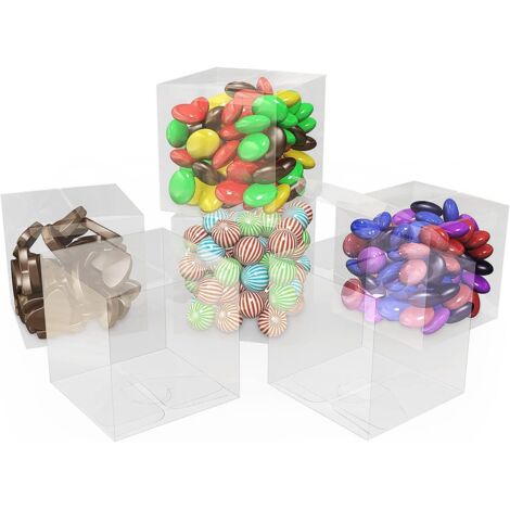 Youyijia ransparente Geschenkboxen, 5 x 5 x 5 cm, Würfel, Hochzeitsgeschenkboxen, PVC-Kunststoff, Weihnachtsdekoration, Geschenkverpackung, Süßigkeitenfolie, transparent, für Süßigkeiten, (1/5)