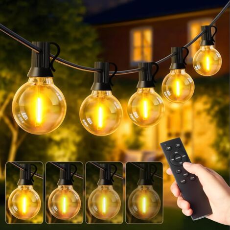 Trintion G40 Außen Lichterkette [IP44 Wasserdicht] mit Fernbedienung Dimmbare LED Glühbirnenkette mit Timer-Funktion 3 Modi Warmweiß 2700K für Garten Hochzeit Weihnachten Party Innen (15M/50FT)