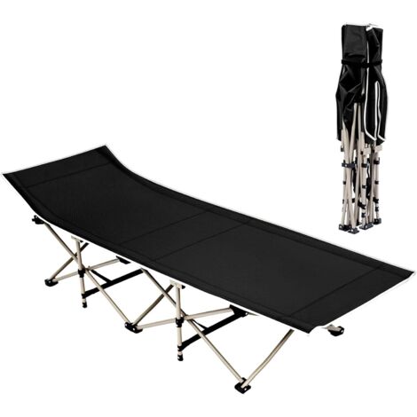 Queiting Tragbares XL Feldbett Campingbett Outdoor Klappbett Wetterfest mit Aluminiumgestell & Tragetasche, Robust, 250kg Tragkraft 187×67×37 cm (Schwarz) (1/5)