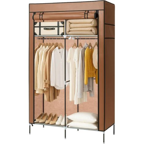 Youyijia Faltbarer Stoffkleiderschrank – Textilschrank Mit Reißverschluss, Metallrahmen, Kleiderstange, Seitentasche & Ablagen – Platzsparende Garderobe & Aufbewahrung (Biber Braun) (1/5)