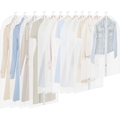 Youyijia 12er Set Atmungsaktive Kleidersäcke mit Reißverschluss Staubdicht, Wasserdicht, Mottenfest, Transparente Kleiderschutzhüllen für Anzüge, Kleider, Jacken, Kleiderschrank & Reise (Weiß) (1/5)