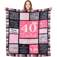 Youyijia Geschenk für Frau zum Geburtstag - Lustige Geburtstagsdecke 150x130 cm für Frauen, Mama, Oma - Weiche Dekodecke mit bedruckten Sprüchen Frauen (Rosa, 40th)