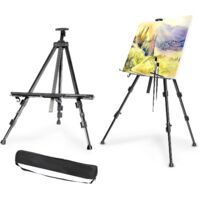 BALLSHOP Caballete de aluminio 52-160 cm ajustable negro pantalla caballete de estudio trípode trípode soporte + bolsa para lienzo póster boda bocetos pintura