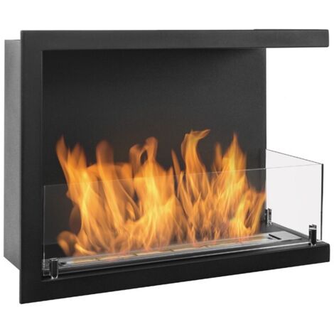 Cheminée éthanol encastrable murale d’angle droit 60 cm avec vitre, cheminée au bioéthanol (1/5)