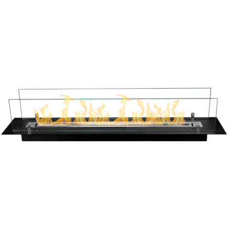 Divina Fire – Brûleur de cheminée bioéthanol en acier inoxydable – Vitres trempées 400°C – Dimensions L 99 x P 19,4 x H 21 cm – Volume chauffable 30 à 40 m²