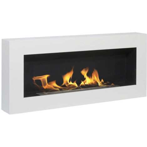 Divina Fire – Cheminée bioéthanol murale Siena blanche – Installation murale sans conduit – Dimensions L 90 x P 12 x H 40 cm – Puissance 2,5 kW pour pièces jusqu'à 25 m²