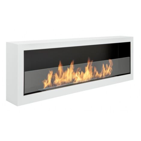 Cheminée au bioéthanol murale 120 cm, S-LINE BOX (120 × 40) avec vitre, blanche. (1/5)