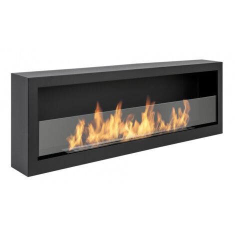 Cheminée au bioéthanol murale 120 cm, S-LINE 3D BOX (120 × 40) avec vitre, noire.