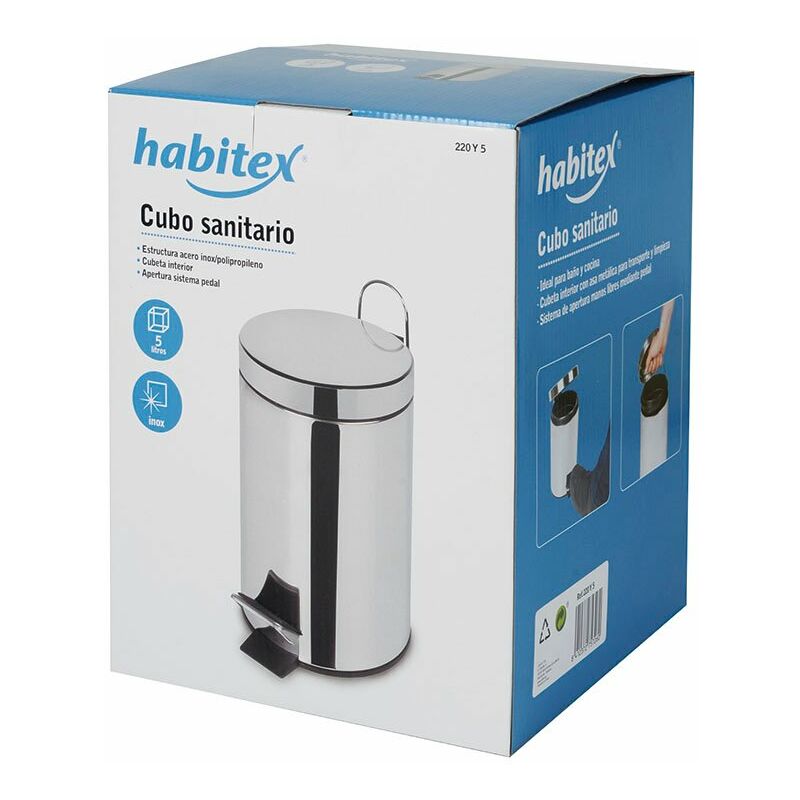 cubo de basura baño con pedal 5l rectangular acero inox habitex