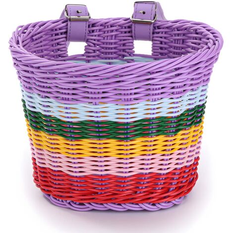 Fahrradkorb für Kinder, Regenbogenkorb, niedlicher Lenkerkorb, Frontkorb mit Gurten, Zubehör für Fahrräder, Dreiräder, Roller und Laufräder.