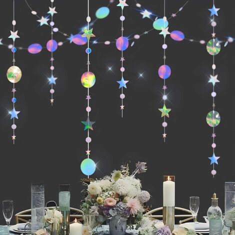 65 Fuß lange holografische Girlande, Kreise/Sterne, Dekoration für Hochzeiten/Babypartys