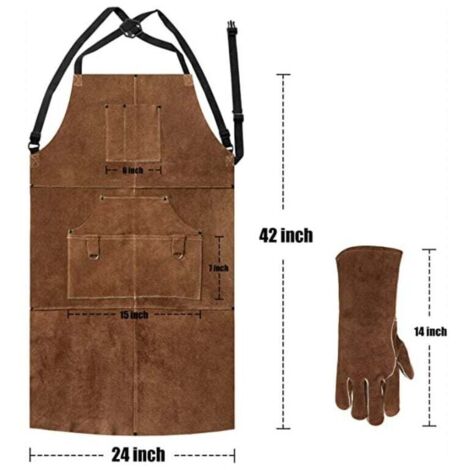 Leder-Schweißerschürze Mit 6 Taschen, Hitzebeständig, Schwer Entflammbar – Größe 24x36 Zoll, NEU