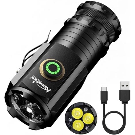 3-in-1 Jade-Taschenlampe – Weiß/Gelb/Violett, USB-Ladung, 2200 MAh, Mit Skala