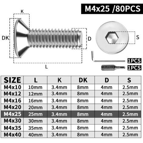 80 Viti In Acciaio Inox M4 X 25 Mm Testa Svasata DIN 7991 ISO 10642 80-viti-in-acciaio-inox-m4-x-25-mm-testa-svasata-din-7991-iso-10642