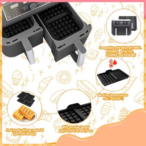 Lot de 2 moules à gaufres belges en silicone compatibles avec Ninja AF300EU, AF400EU, AF451EU et SL400EU, empilables, double insert de plaque de cuisson en silicone, accessoires pour gaufres belges