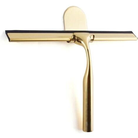 Goldener Edelstahl-Duschabzieher für Badezimmer, breiter Glasabzieher (25 cm), hochwertiger Silikon-Duschabzieher mit Halterung, kein Bohren erforderlich, für Dusche und Badezimmer (1/5)