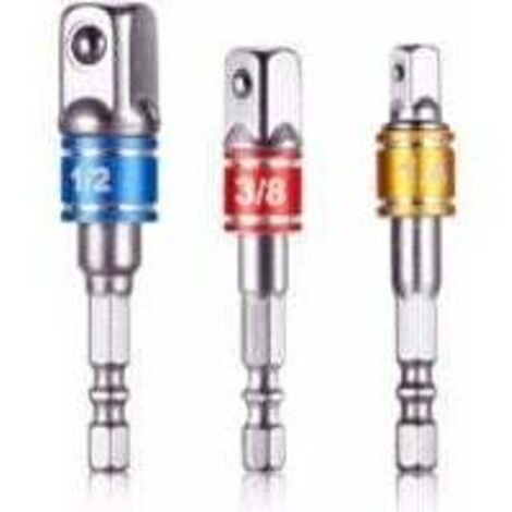 Vierkant-Antriebsadapter für Bohrmaschinen/Schlagschrauber. Set mit 3 Vierkant-Antriebsadaptern aus Chrom-Vanadium-Stahl: 1/4", 1/2" und 3/8". (1/5)