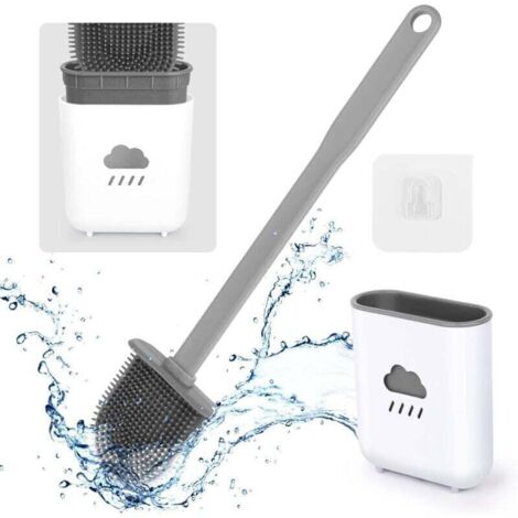 Silikon-WC-Bürste, Hänge-WC-Bürste, Silikon-WC-Bürste mit schnelltrocknendem Halter für die gründliche Reinigung, Badezimmer-WC – Grau
