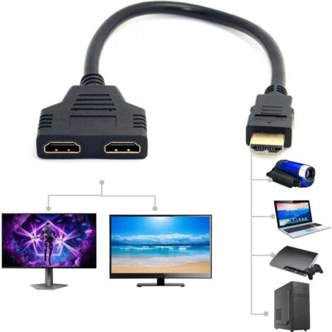 HDMI-Splitter, 1 Eingang, 2 Ausgänge, Dual-HDMI, HDMI-Adapter zur Signalverlängerung auf 2 Monitore, HDMI-Kabelsplitter für HDTV, LED- und LCD-Monitore und Projektoren (1/5)