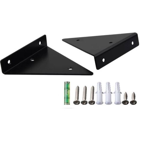 Set mit 2 unsichtbaren 17-cm-Halterungen, dreieckigen und quadratischen Regalträgern, unsichtbaren Metallregalhalterungen – Schwarz mit 8 Schrauben (1/3)