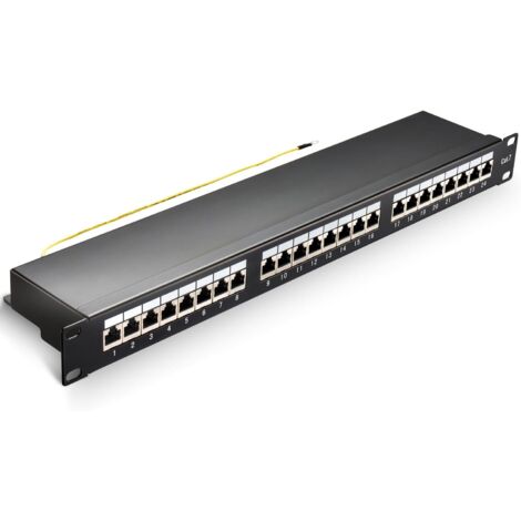 Cat-7-Patchpanel, 24 Ports, 19-Zoll-Keystone-Patchpanel, Rackmontage für Server, geschirmte RJ45-Anschlüsse, für Gigabit-Netzwerk-Switches