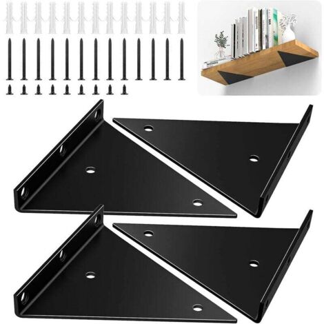 6-Zoll-Dreieck-Regalhalterungen, 4er-Set robuste Wandhalterungen aus Eisen inklusive Schrauben, unsichtbare rechtwinklige Wandregalhalterungen mit hoher Tragkraft, Schwarz (1/5)