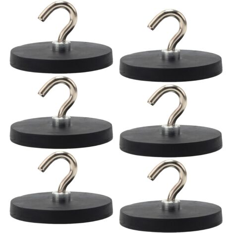 Set mit 6 schwarzen Magnethaken, 43 mm dick, mit Haken, kein Bohren erforderlich, gummierte Magnethaken, extra stark, 10 kg, für Eisentüren, Kühlschränke,
