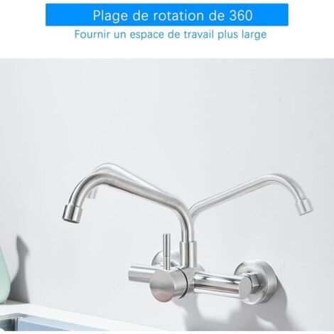 Produktbild von 2-Loch Wandmischbatterie Mit Geschirrbrause & Separatem Wasserhahn – Edelstahl, Von S&T – Ideal Für Küche & Gastro