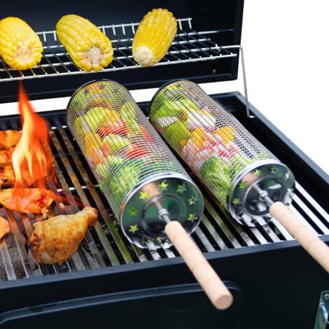 Stapelbarer Grillkorb zum Aufrollen (2 Stück, 29 x 9 cm – 30 x 10 cm), Grillzubehör für Gemüse im Freien, Grillgeschenkkorb (1/5)