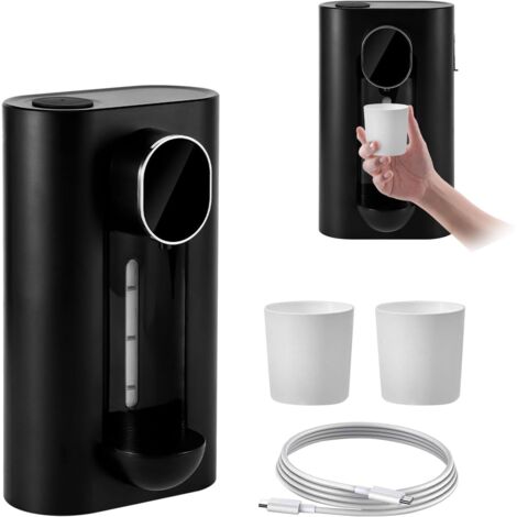 Automatischer Mundwasserspender, 540 ml, dreistufiger, wandmontierter Badezimmerspender mit 2 wiederverwendbaren Magnetbechern, berührungslos nachfüllbarer Behälter (schwarz) (1/5)