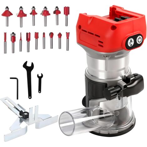 Bürstenloser Akku-Oberfräse, kompatibel mit dem Milwaukee M18 18V Akku, Kantentrimmer mit 6 Geschwindigkeiten, 800W 30.000 U/min, mit Fräsern, Kantenanschlag und