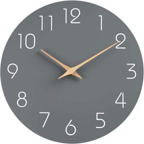 Geräuschlose, tickfreie Wanduhr, dekorativ für Küche, Schlafzimmer, Badezimmer, Büro, Wohnzimmer, batteriebetrieben – 25,4 cm, Holz, modern und schlicht (grau) (1/5)