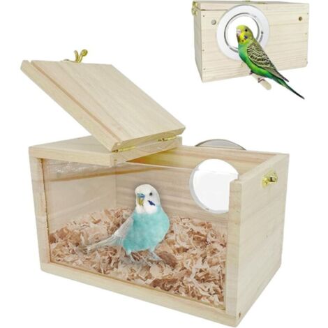 Vogelhaus für Wellensittiche - Transparentes Design - Vogelfutterhaus aus Naturholz - Kleines Vogelnest - Holzvoliere - Für Wellensittiche, Sittiche und Papageien (1/5)