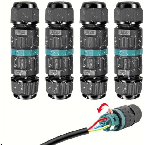 IP68 Wasserdichte elektrische Steckverbinder - 3-adriger Kabelverbinder, Außenanschlussdose, für Kabel Ø 5 bis 12 mm (4 Stück)