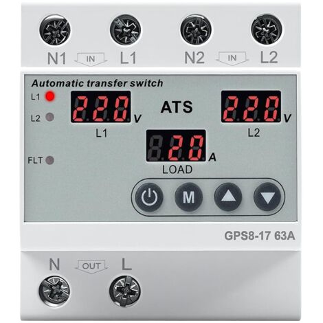 Automatischer Umschalter (ATS) Einphasen-Wechselrichter 63A AC220V mit LED-Anzeige, Überspannungs- und Unterspannungsschutz für Netzwechselrichter und Generatoren (GPS8-17)