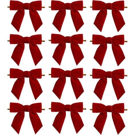 Set mit 12 roten Samtschleifen für Weihnachtsbäume, dekorative Vintage-Hängekränze, große Girlande, Bastelarbeiten, Kränze für drinnen und draußen, Festtagsgirlande, Baum