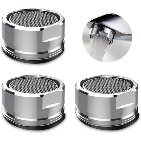 3-teiliger Wasserhahn-Luftsprudler, Wasserhahnfilter, Wasserhahn-Luftsprudler mit Dichtung für Küche, Badezimmer – Silber (Außendurchmesser 24 mm)